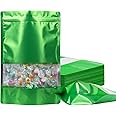 100 Pack Smell Proof Bags, Resealable Mylar Bags with Matte Window, Foil Pouch Stand-up Bags for Food Self Sealing Storage, Scratch Resistant Hand Storage Bags.(Green, 5.9×8.6 Inch)