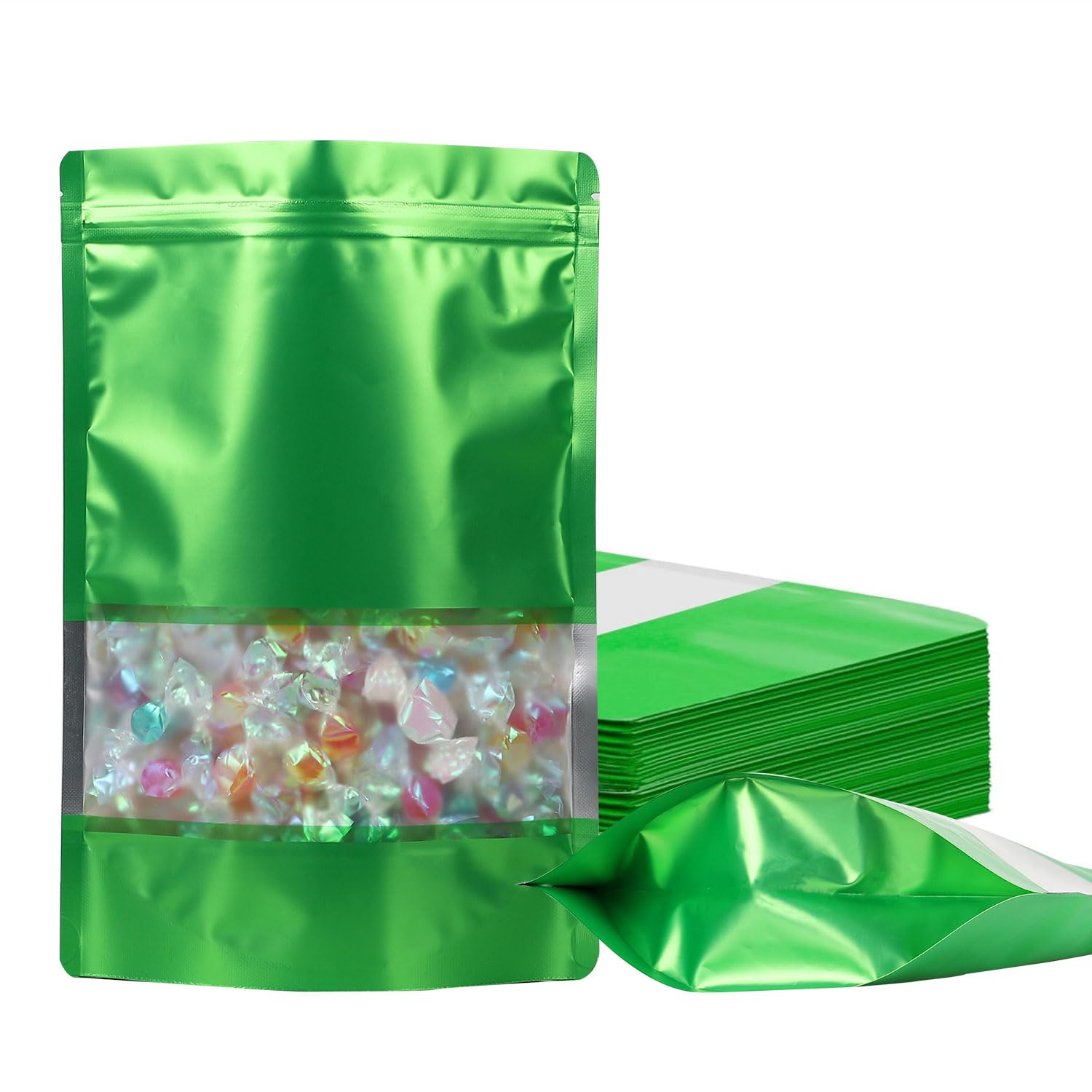 Photo 1 of 100 Pack Smell Proof Bags, Resealable Mylar Bags with Matte Window, Foil Pouch Stand-up Bags for Food Self Sealing Storage, Scratch Resistant Hand Storage Bags. (Green, 6.3×9.4 Inch)