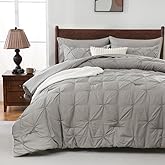 Sheet&Joy Queen Comforter Set, 7-Piece Bed in a Bag, Pintuck Bedding Sets for All Season, Includes Comforter, Flat Sheet, Fitted Sheet, Pillowcases and Pillowshams, Grey
