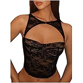 WDIRARA Women's Cut Out Lace Crop Bustier Corset Tank Top Sexy Going Out Party Club Tops