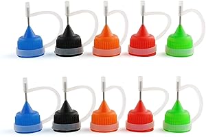 E-outstanding 10pcs Applicator Tips Caps 5 Colors (Black, Red, Blue, Green, Orange) Universal Needle Tip Cover Replacement for Applicator Bottles 5-30ml