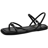 FancyRing Women's Strappy Flat Sandals Summer Square-Toe Open-Toe Sandals Comfortable Cross-Strap Design Beach Vacation Style