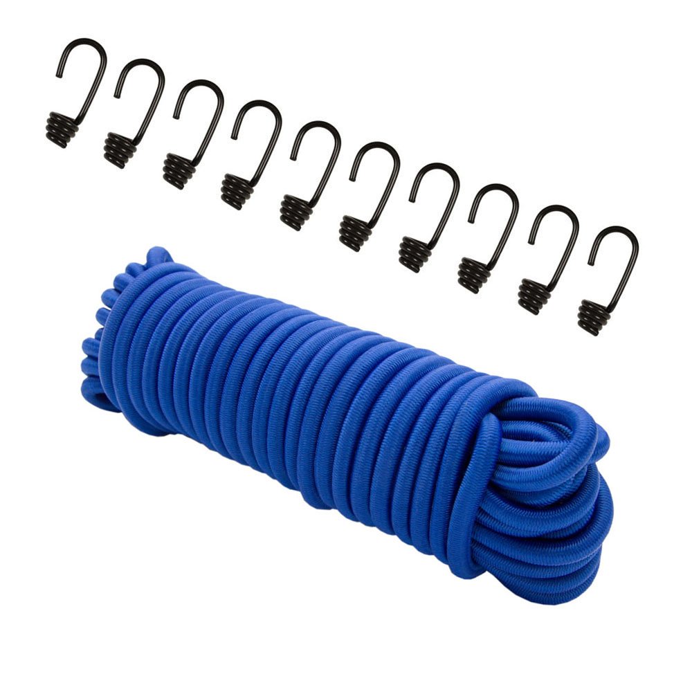 8 MM Expander Rope Blue 20 m + 10 Spiral Rubber Tarpaulin Rope Hook