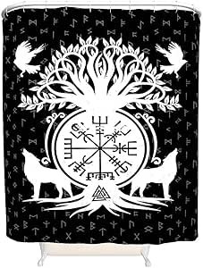 Xuanwuyi Viking Wolf Raven Brújula Cortina de Ducha Ployester Pieced