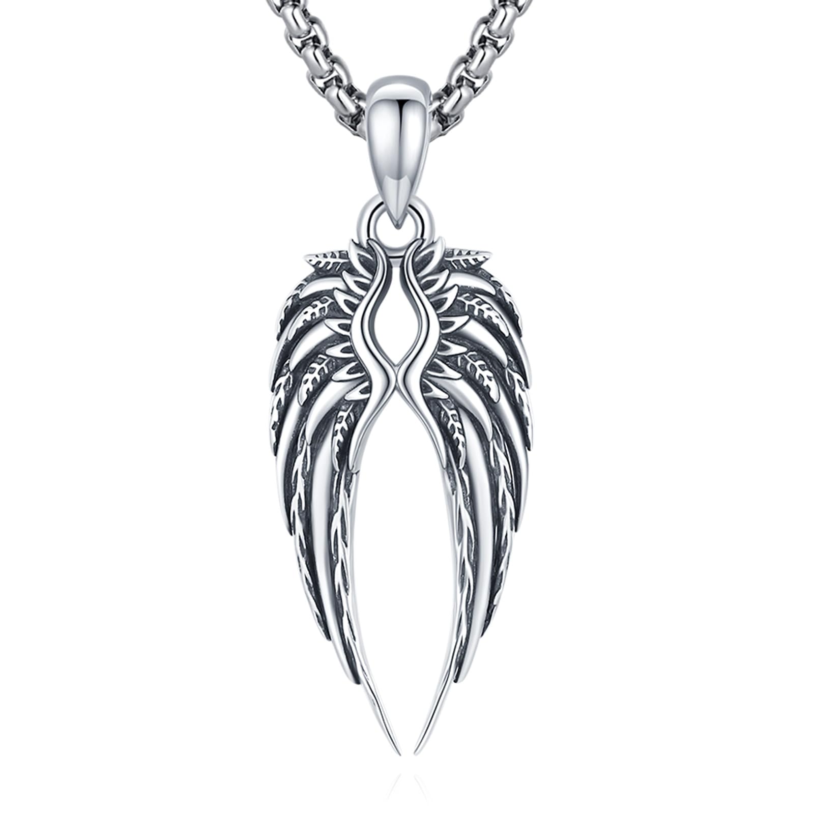 Eusense Angel Wings Necklace 925 Sterling Silver Guardian Pendant for Women Men