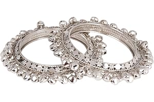 Efulgenz Indian Oxidized Boho Bell Charm Bracelet Bangles for Navratri