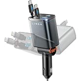 LISEN Retractable Car Charger USB C Fast Charge for iPhone 18 17 Pro Max | [Upgraded 4 in 1 Dual Type-C Cables] 84W Car Phone Charger Cigarette Lighter Adapter for Galaxy,Car Accessories for men women