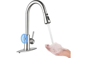 Arofa Touchless Bathroom Faucets, Kitchen Faucet with Pull Down Sprayer, Single Handle Smart Motion Sensor Kitchen Sink Faucet, Stainless Steel Faucet for Kitchen Sink, Brushed Nickel