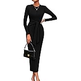 PRETTYGARDEN Women's 2025 Wedding Guest Midi Dresses Semi Formal Long Sleeve Bodycon Tie Waist Cocktail Fall Fashion Clothes