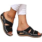 Wide Width Orthopedic Sandals for Women 2026 Summer Dressy Flat Open Toe Platform Sandals Casual Boho Slip on Sandals Summer Beach Shoes Comfortable Outdoor Walking Shoes