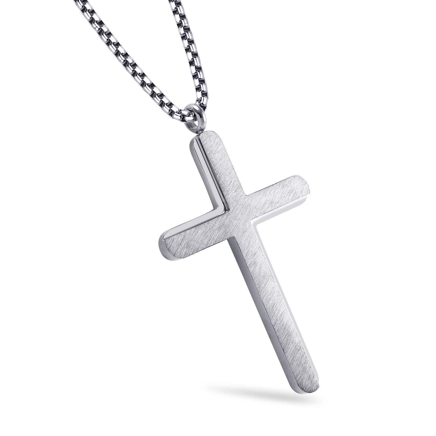 555Jewelry Brushed Stainless Steel SIlver Cross Necklace for Women, Womens Cross Necklace, Cross Necklace for Men, Cross Pendant for Women - 20" Chain