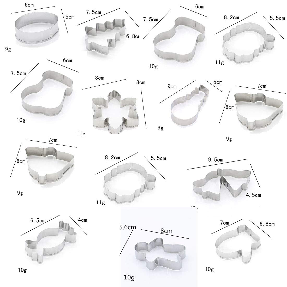 14 Pcs Christmas Cookie Cutters Stainless Steel Holidays Cookies Molds for Xmas Holiday Cookies, Making Muffins, Biscuits, Sandwiches, Snowflake Cookies, Christmas Party and Baking Gift