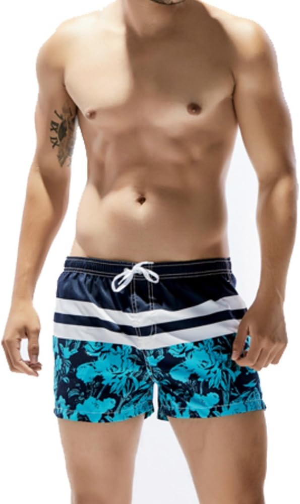 Caidi Men's Sexy Swimwear Shorts Surf Swimsuit Swim Trunks Quick Dry Lightweight Short (L, Deep blue)