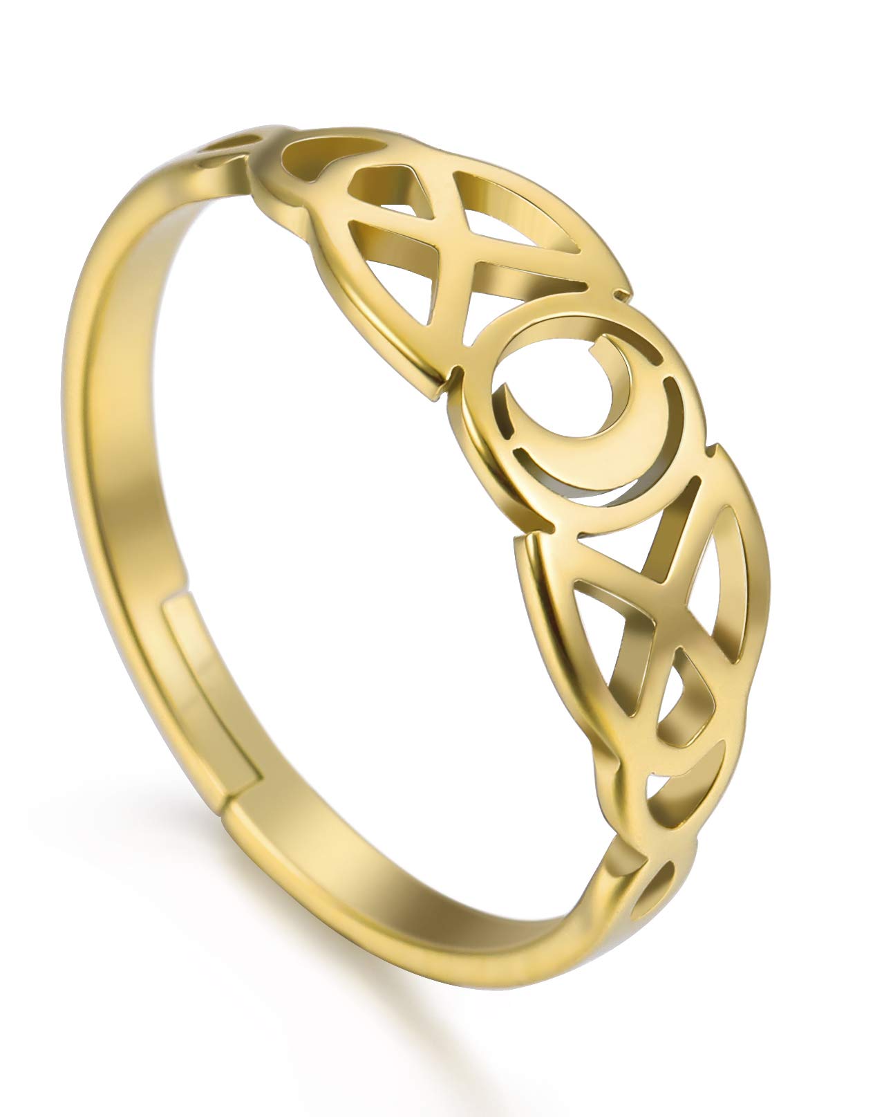 Amaxer Irish Celtic Moon Adjustable Women Ring Stainless Steel Jewelry (Gold)