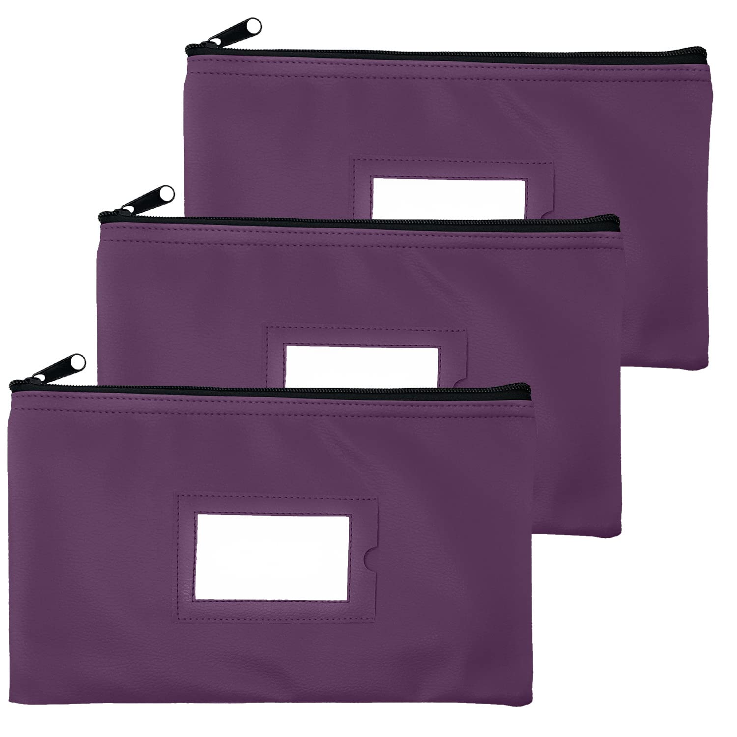Money Bank Deposit Bag with Zipper | 11x6 inch | Purple | Durable Leatherette Money Cash Coin Check Wallet Pouch for Men & Women with Framed ID Window and Blank Card | by GIDABRAND (3)