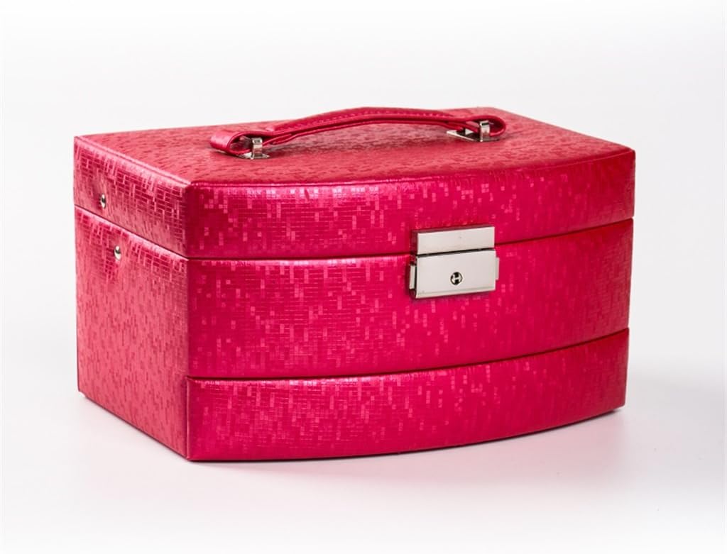 DELLT- Picture-style Jewelry Box Princess European Korean PU Leather Bracelet Jewelry Storage Cassette Lock Makeup Kit ( Color : Red )