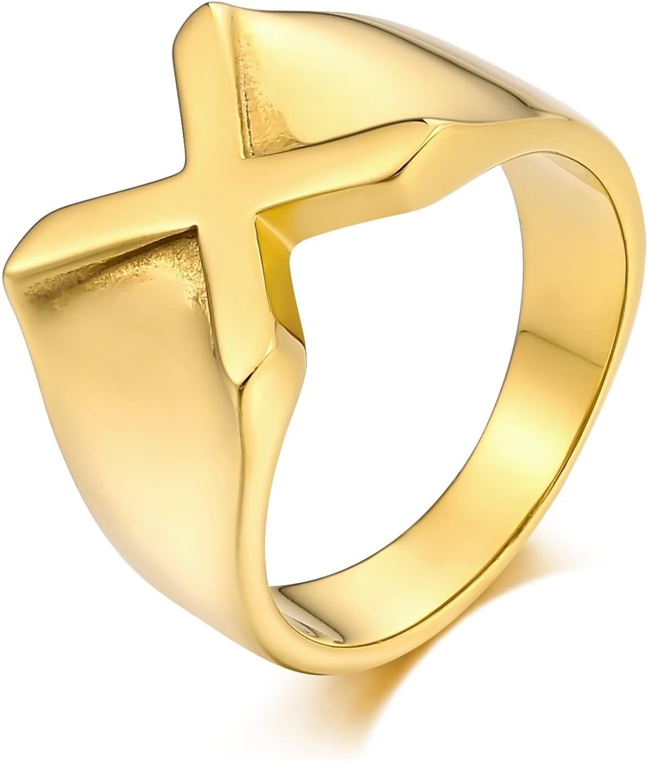 AnazoZ Men's Stainless Steel Ring Letter X Ring Polished Gold and