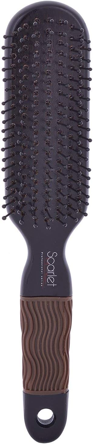 Scarlet Line Professional Maple Wood Anti Static Flat Hair Brush with Anti Slip Grip on Wooden Handle for Men and Women, Black Color