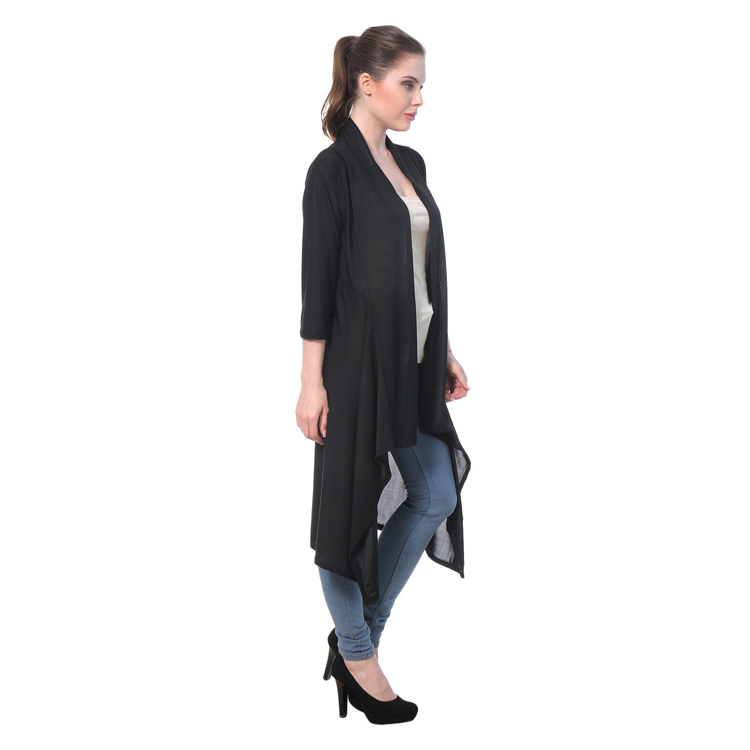 buynewtrend plain hosiery lycra long shrug for women