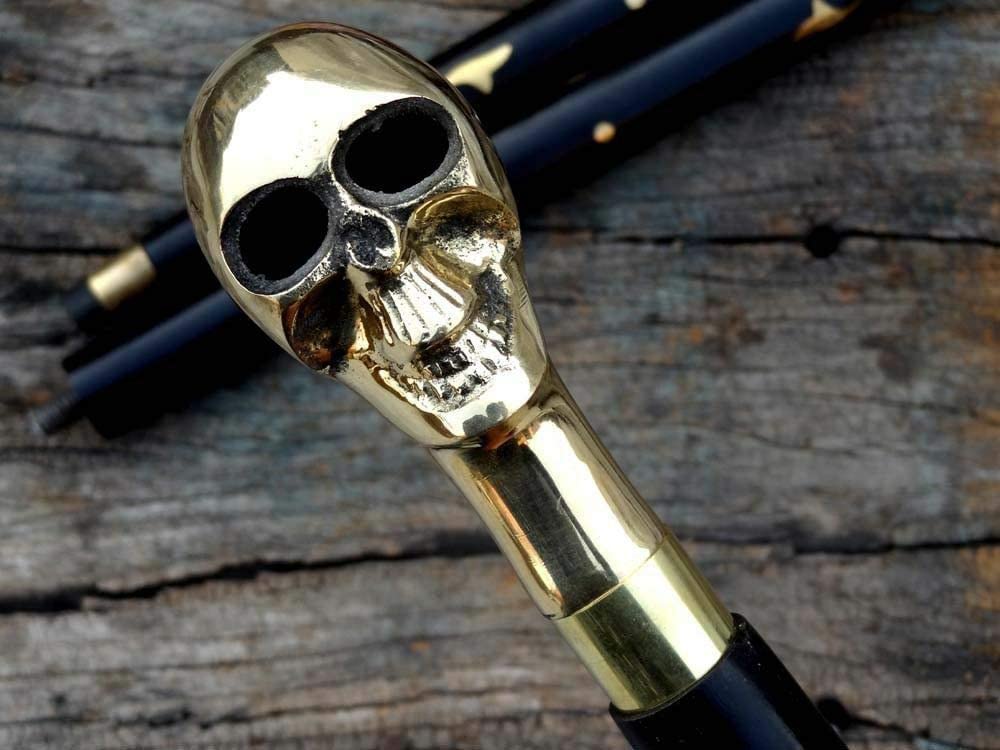 Samara Nautical Solid Brass Men Skull Head Treat Vintage Walking Cane Wooden Stick Nautical Cane Antique Stick