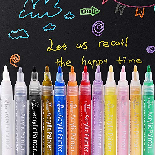 Acrylic Paint Pens Set of 12 Colors Marker Pens for Rock Painting, Ceramic, Porcelain, Glass, Stones, Pebbles, Fabric, Wood & DIY Craft Medium Tip Marker Pen (3mm)