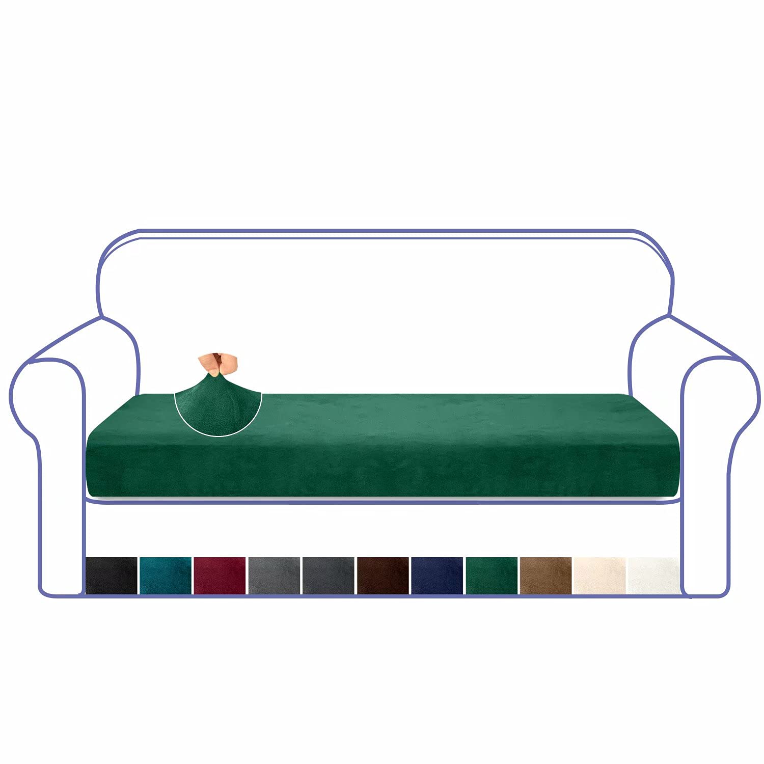 Granbest Luxurious Velvet High Stretch Sofa Cushion Cover Plush Super Soft Sofa Cushion Cover Replacement Fit Washable Sofa Cushion Covers Furniture Protector Cushion Cover (3 Seater, Dark Green)