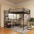 LUMISOL Metal Loft Bed Full Size, Heavy Duty Metal Loft Bed Frame with Staircase, Built-in Charging Station and LED Lighting for Bedroom, Dormitory, Black