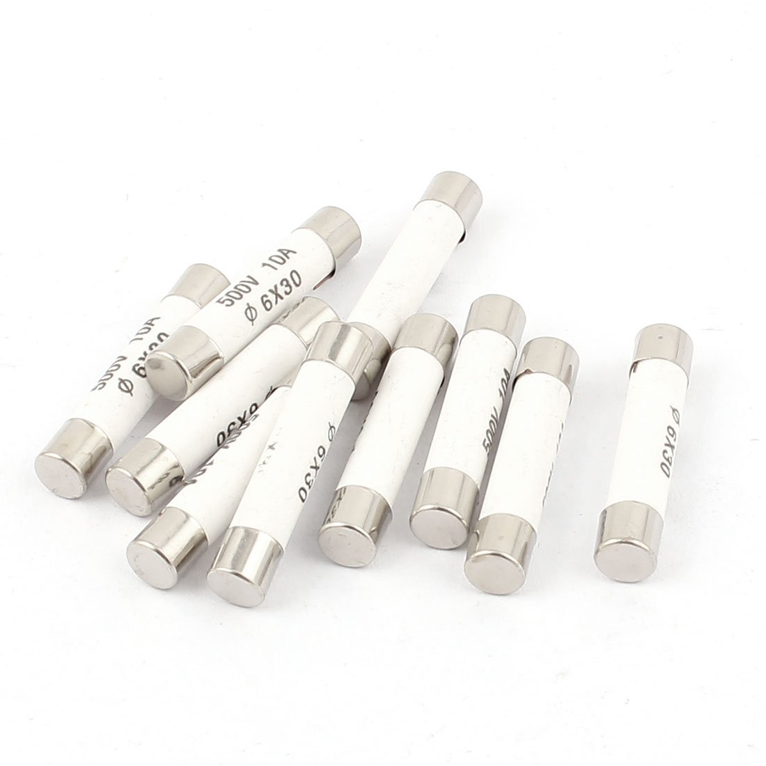 sourcingmap 10 Pcs 500V 10A Low Breaking Capacity 6x30mm Cartridge Ceramic Fuses