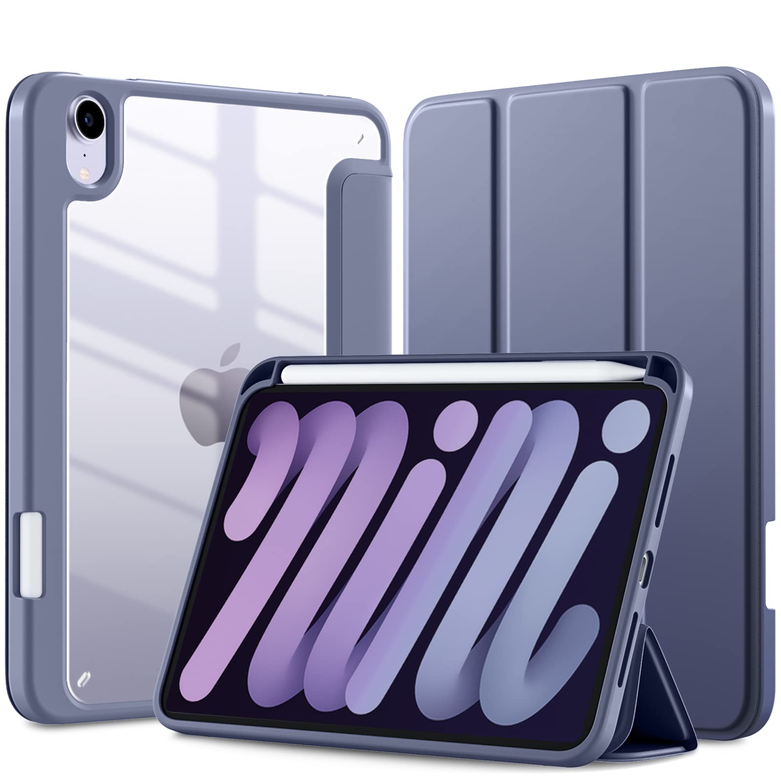 Photo 1 of Mastten for iPad mini 7 Case A17 Pro, for iPad mini 7th/6th Generation Case 2024/2021 8.3 Inch with Pencil Holder, Hybrid Slim Clear Back Shell Cover Kids, Auto Wake/Sleep, PurpleGray