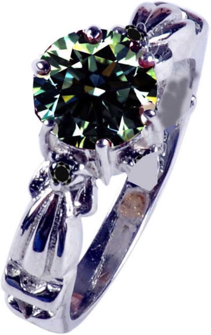 RINGJEWEL 1.44 ct VS1 Round Real Moissanite Engagement Silver Plated Ring Green Brown Color Size 7.50