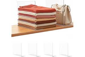 Lebouri Acrylic Shelf Dividers for Closet Organization: 10" Tall x 12" Deep Closet Shelf Divider for Clothes Sweater Purse - Clear Closet Organizers and Storage Separators for Shelves, 4Pack