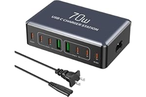 USB Charging Station Multi USBC Charger 8-Port USB Power Bar with 2*PD 20W Type-C Fast Charging Ports/Multiple 5V/2A Power Ad