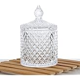 ericotry 1Pcs Glass Candy Dish Jar with Lid Cylindrical Diamond Candy Buffet Jar Home Kitchen Decorative Candy Jar