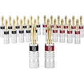 Sewell Silverback Banana Plugs, 24k Gold Dual Screw Lock Speaker Connector, 12 Pairs
