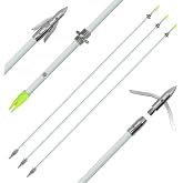 oubert 3 Pcs 36inch Bowfishing Arrows 8mm Solid Fiberglass Fishing Arrows | Bow Fishing Arrow with Broadheads, Archery Fishing Arrows for Bows Finshing and Hunting