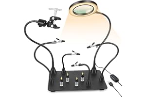 NEWACALOX Magnetic Helping Hands with Big 5X Magnifying-Lamp and Heavy Duty Soldering Work Station, 4 Solder Arms & 4 Magnetic PCB Holder Third Hand, Adjustable Hot Air-gun Holder for DIY Desoldering