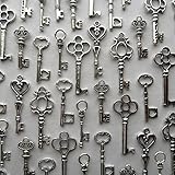 Salome Idea Skeleton Key Charm Set in Antique Silver (48 Charms) 6 Different Styles (Silver Color)