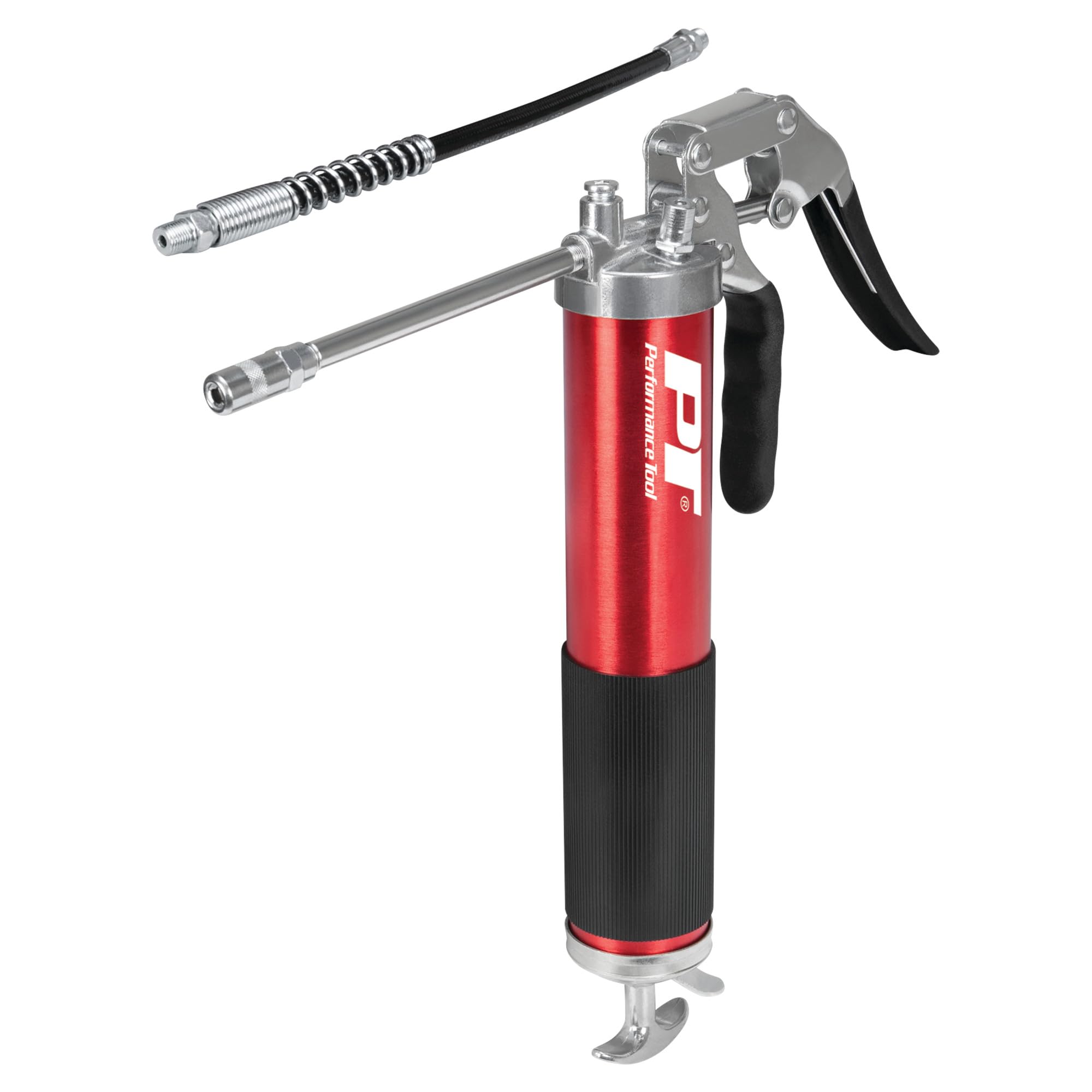 PERFORMANCE TOOL W54291 Lightweight Pistol Grip Grease Gun with Anodized Aluminum Barrel, T-Handle, and 4-Jaw Coupler, Accepts 14 Oz Cartridges