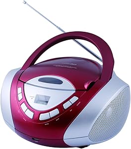 HANNLOMAX HX-320CD CD/MP3 Boombox, AM/FM Radio, USB Port for MP3 Playback, Aux-in, LCD Display,AC/DC Dual Power Source (Red/Silver)