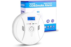 TJTFJS 2 in 1 CO & Smoke Detectors, Carbon Monoxide Detector,with 9V Battery,Digital Display, Smoke Detector Carbon Monoxide Detector Combo,Alarm for Home or Office,Easy to Install