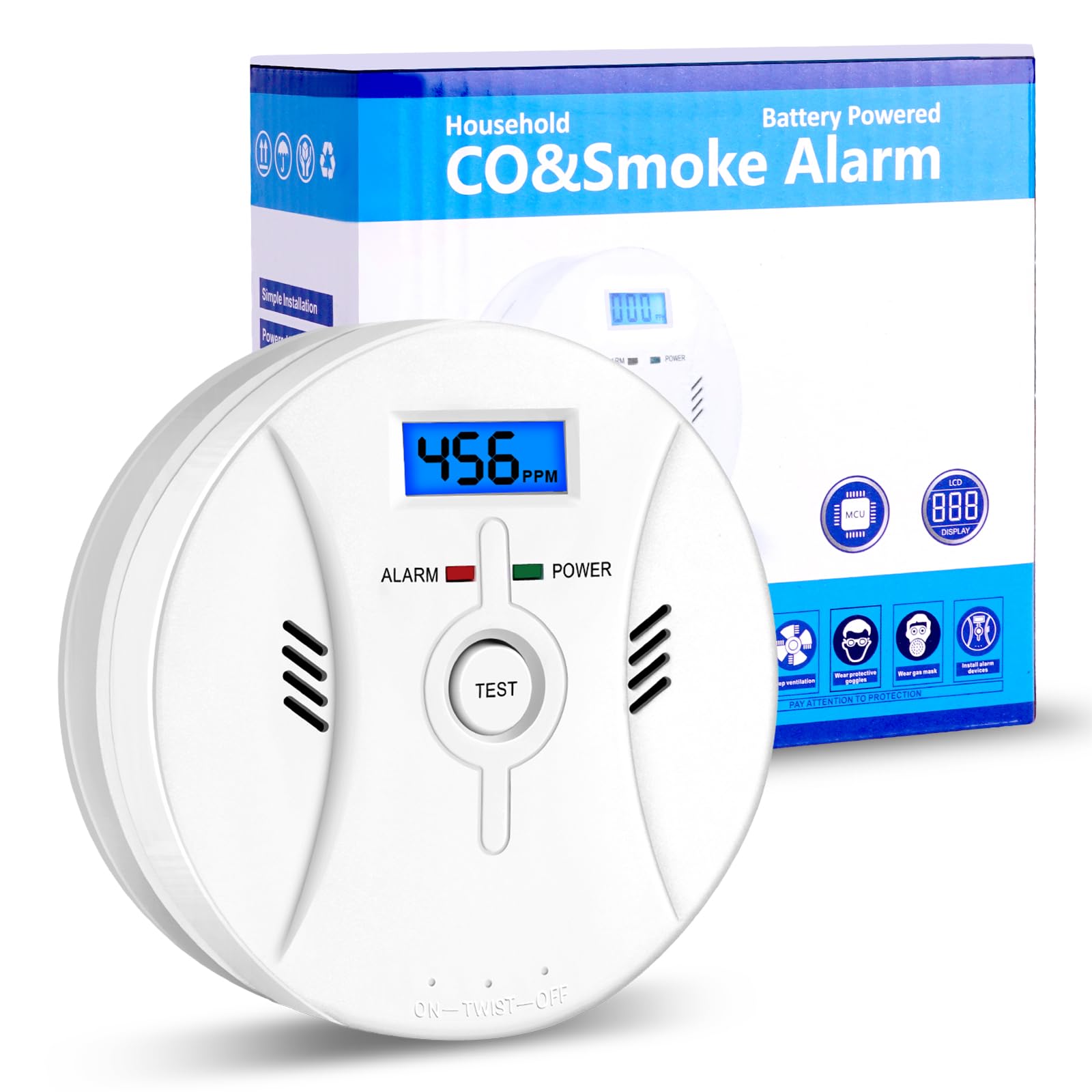 Photo 1 of 2 in 1 CO & Smoke Detectors, Carbon Monoxide Detector,with 9V Battery,Digital Display, Smoke Detector Carbon Monoxide Detector Combo,Alarm for Home or Office,Easy to Install
