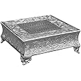 GiftBay 16 inch Square Silver Wedding Cake Stand, Hand Crafted, Embossed, Durable Build