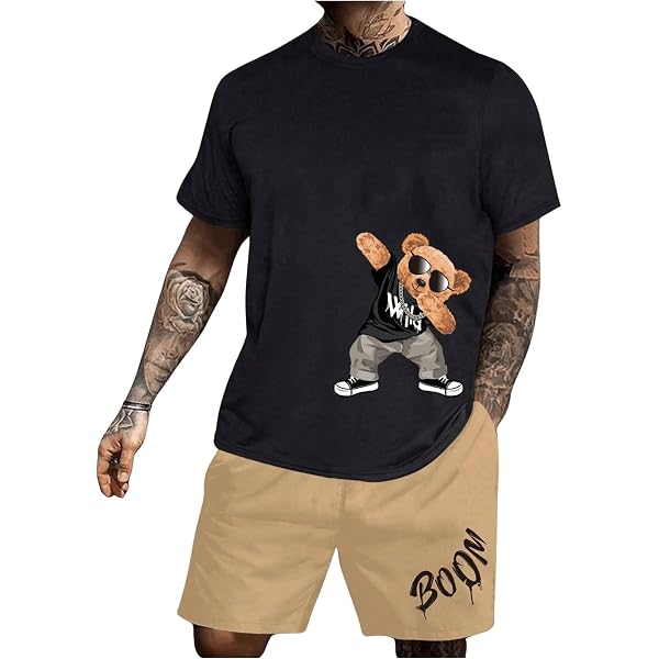 Men's 2-Piece Summer Outfit - Oversized Graphic Tee & Shorts Tracksuit Set By GORGLITTER