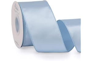 Ribbli Blue Satin Wired Ribbon 2.5 Inch Light Dusty Blue Christmas Ribbon for Gift Wrapping Wreaths Garland Tree Decoration Crafts Home Decor-Continous 20 Yards