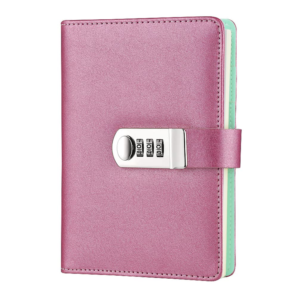 LinYesh PU Leather Refillable Password Notebook, Journal Diary Planner with Combination Lock, Loose-Leaf Lined Personal Sketchbook with Card Slots and Pen Holder, 185x135mm