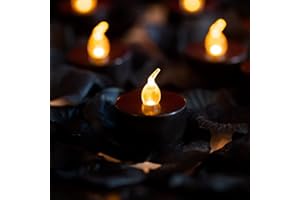 LANKER 500 PCS Black Artificial Rose Petals with 24 PCS Black Long Lasting Battery Operated Flickering Flameless Tea Lights Candles for Valentine's Day (Black Tea Lights with Black Rose Petals)