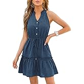 CUPSHE Women's Summer Dresses Tie Dye Notched Neck Button Sleeveless Belted Tie Front Mini Dress
