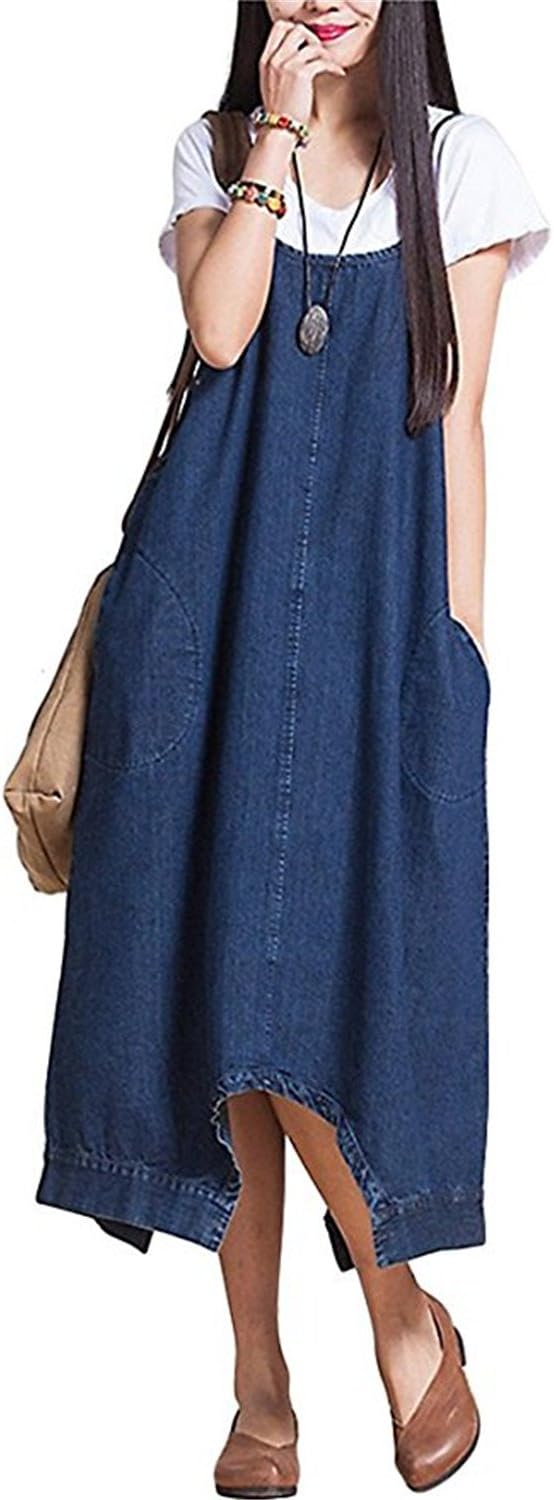 Sacing Women Plus Size Baggy Denim Overalls Casual Loose Dress Wide Leg Pants Sleeveless Rompers Haren Jeans With Pockets for Four Seasons?XL?