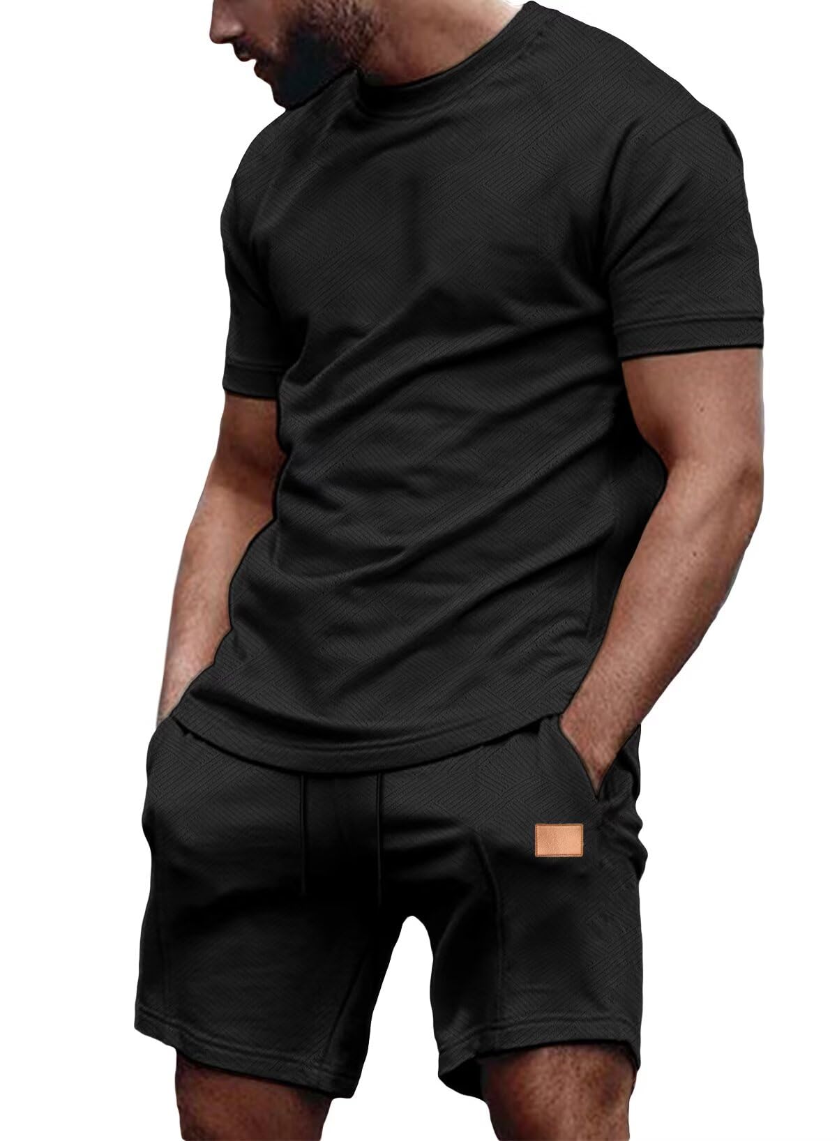 Photo 1 of ***MISSING SHORTS***Dokotoo Men Mens Fashion Outfits Athletic Workout Sets for Men 2 piece T Shirts and Shorts Set Casual Tracksuits Set with Pockets Black Large