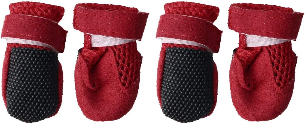 sourcing map Pet Boots Breathable Wear Resistant Comfortable Lightweight Dog Outdoor Running Hiking Shoes Paw Protectors Red 4pcs, XL